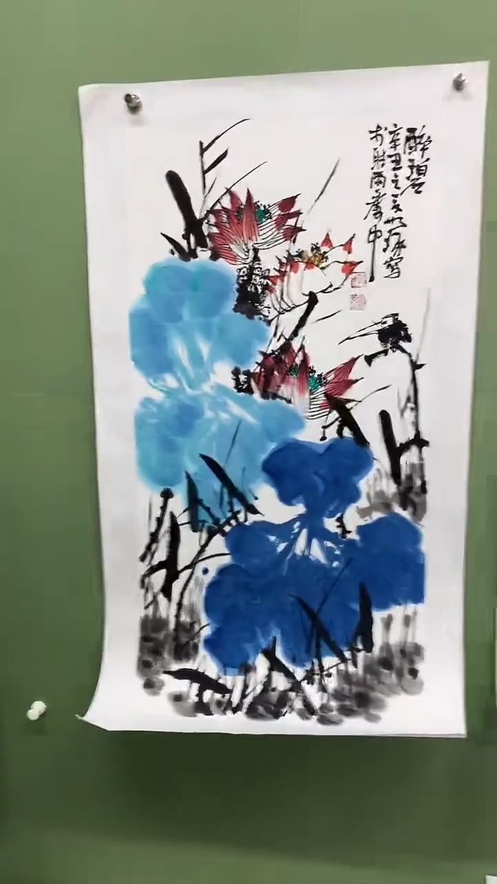 竖款精品三尺荷花，醉碧