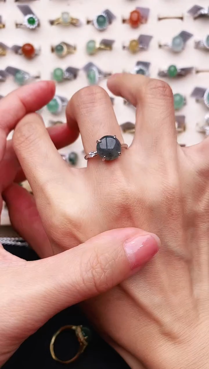 【闪购商品】翡翠戒指银S925镶嵌天然缅甸A货翡翠444   8-10