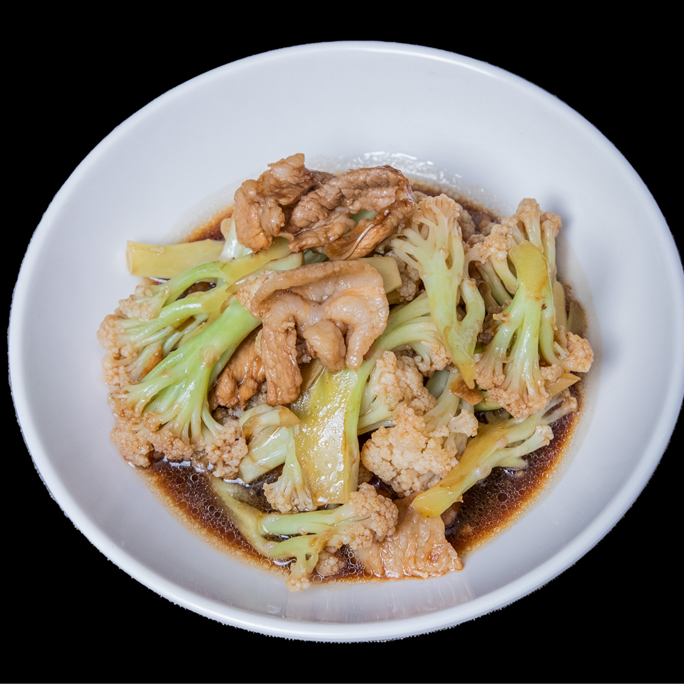 焦香干煸肉片炒花菜