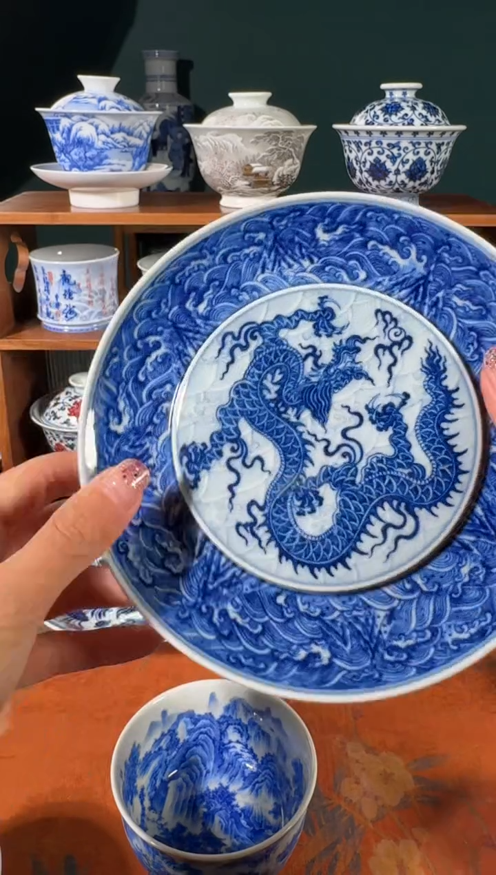 【闪购商品】杯钟家窑海水龙纹壶承