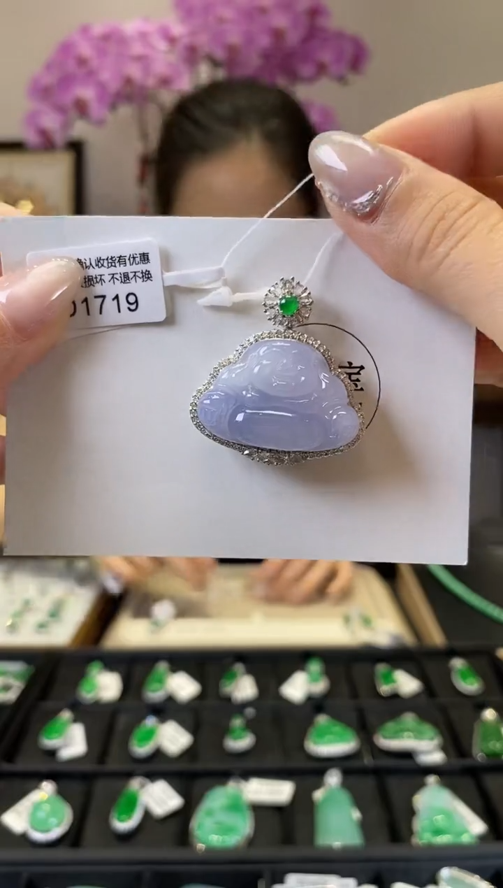 翡翠18K金镶嵌颈饰D1719 佛公 含运营费