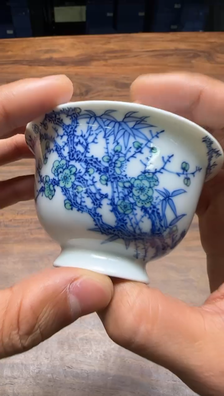 一儒堂 青花加彩冰梅盖碗