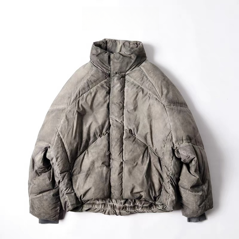 潮牌废土蝙蝠袖短款立领加厚羽绒服男保暖扎染脏脏面包服23083