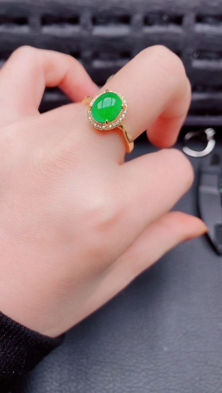 【闪购商品】翡翠戒指银S925镶嵌天然a货翡翠801