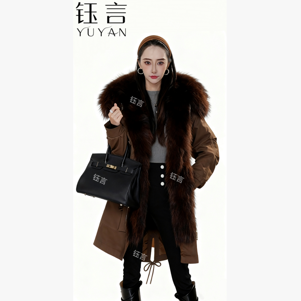 【冰川派克】加大貉子毛领与内胆可脱卸真皮真毛皮草女士派克服