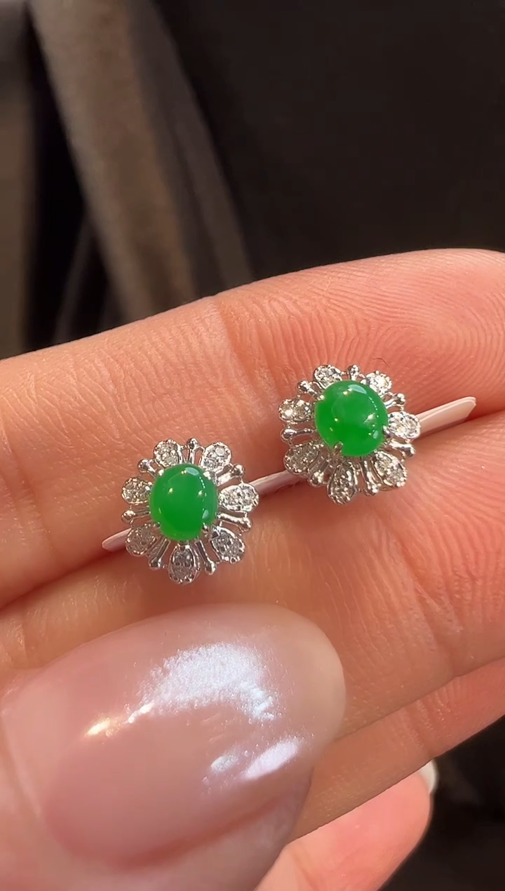 18K金镶嵌翡翠耳饰AL6耳钉