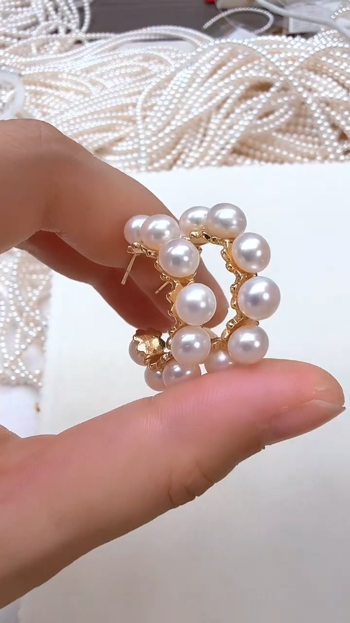 合金淡水珍珠耳饰8珠