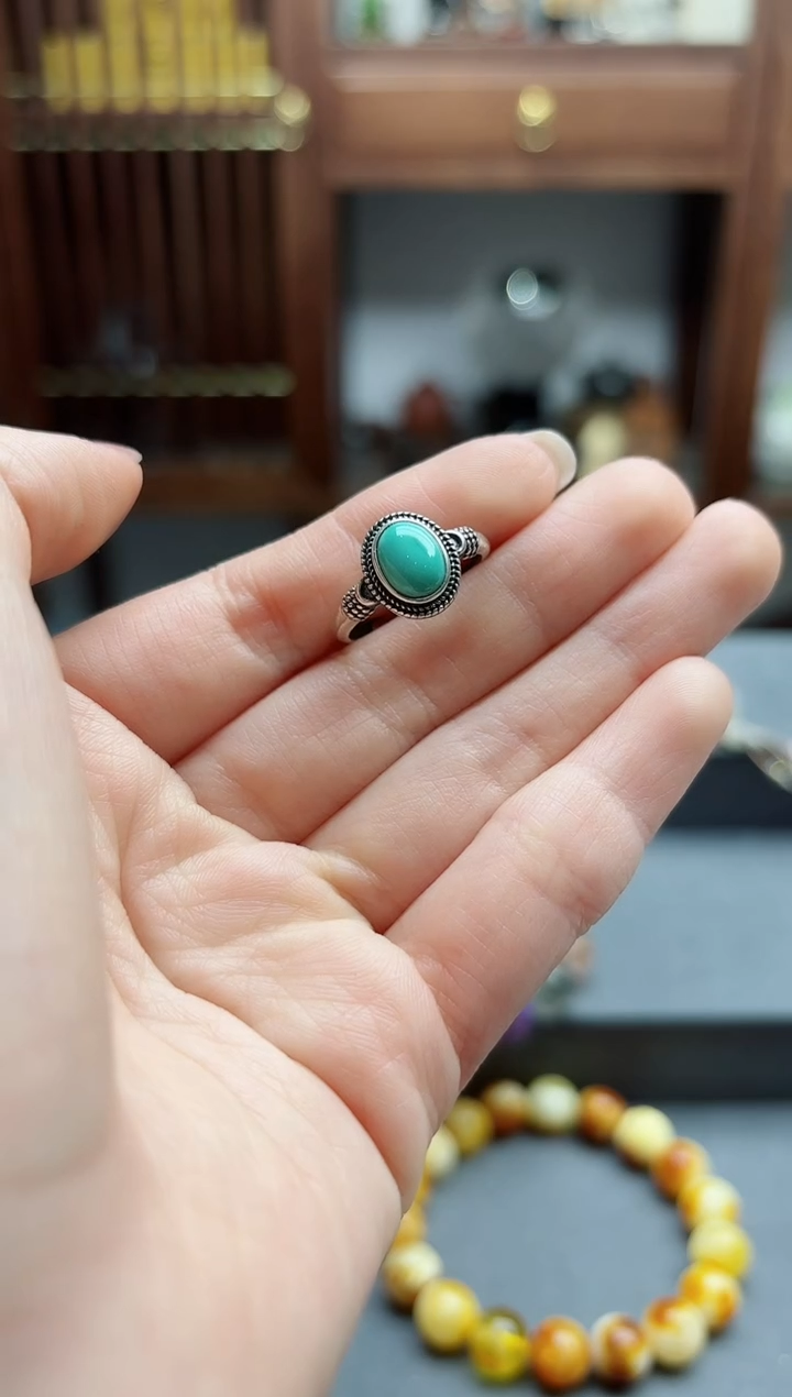 【闪购商品】绿松石戒指银S925镶嵌念一松石戒指