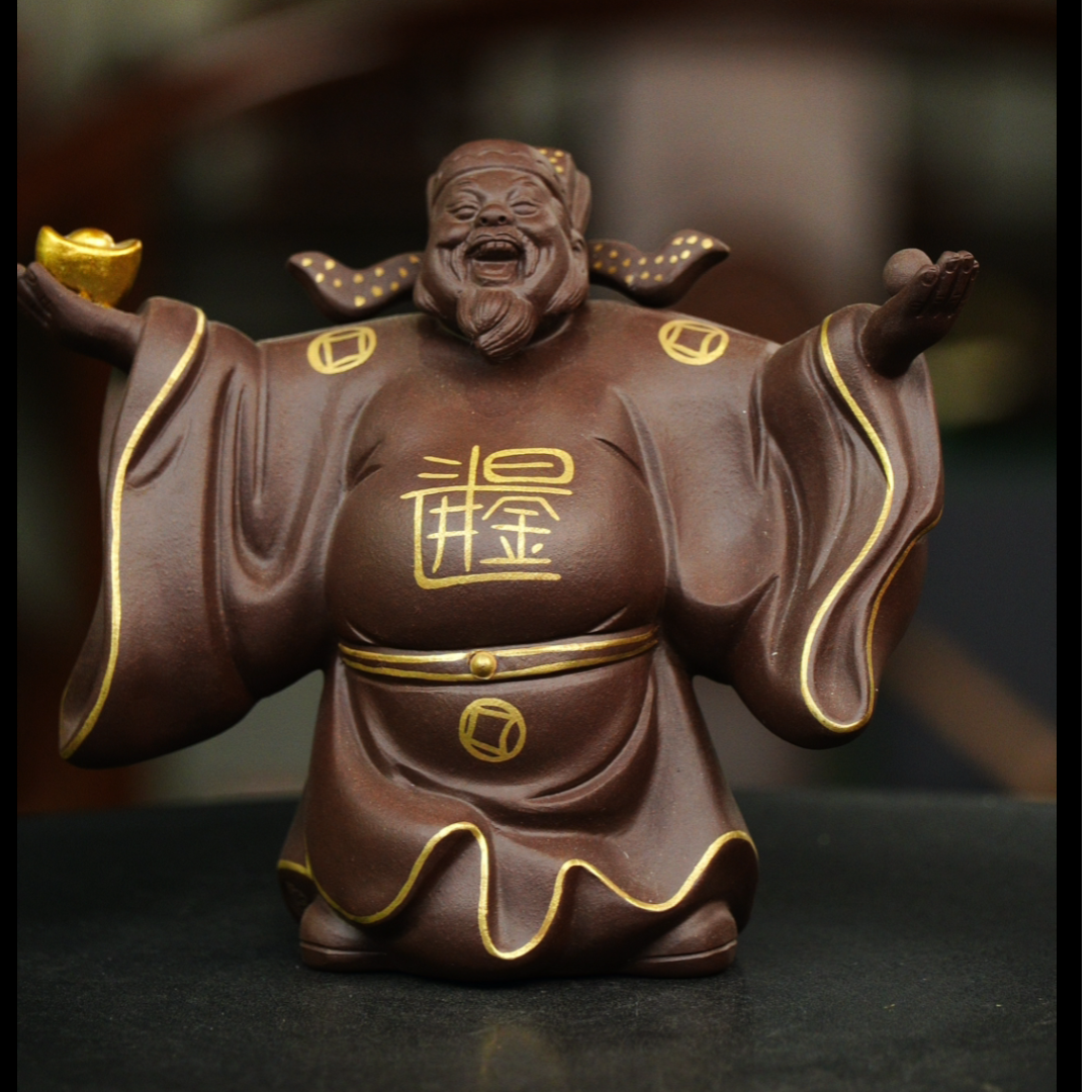 描金财神 宜兴紫砂泥塑