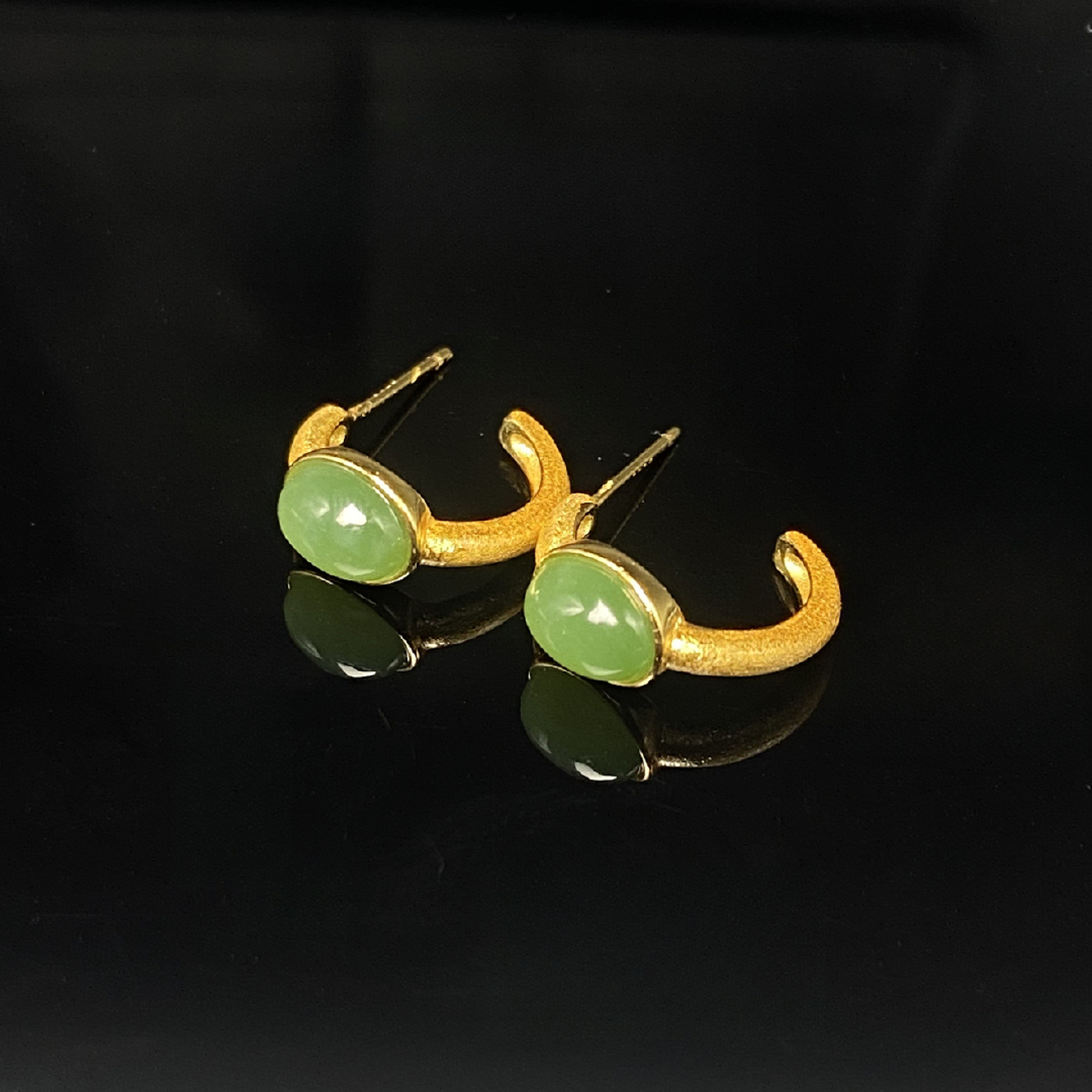 天然和田玉 S925银镶嵌 碧玉苹果绿耳扣 LY80016