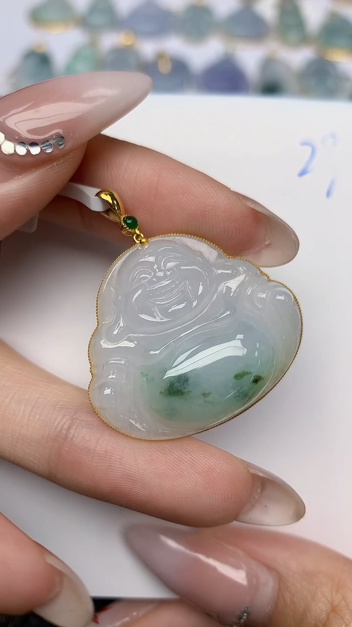 【闪购商品】翡翠颈饰18K金镶嵌天然翡翠A货