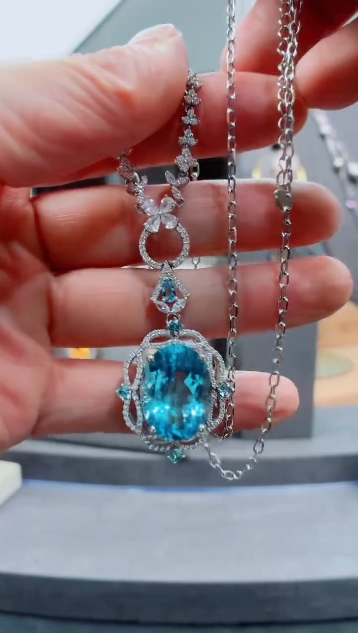 银S925镶嵌托帕石吊坠托帕石吊坠