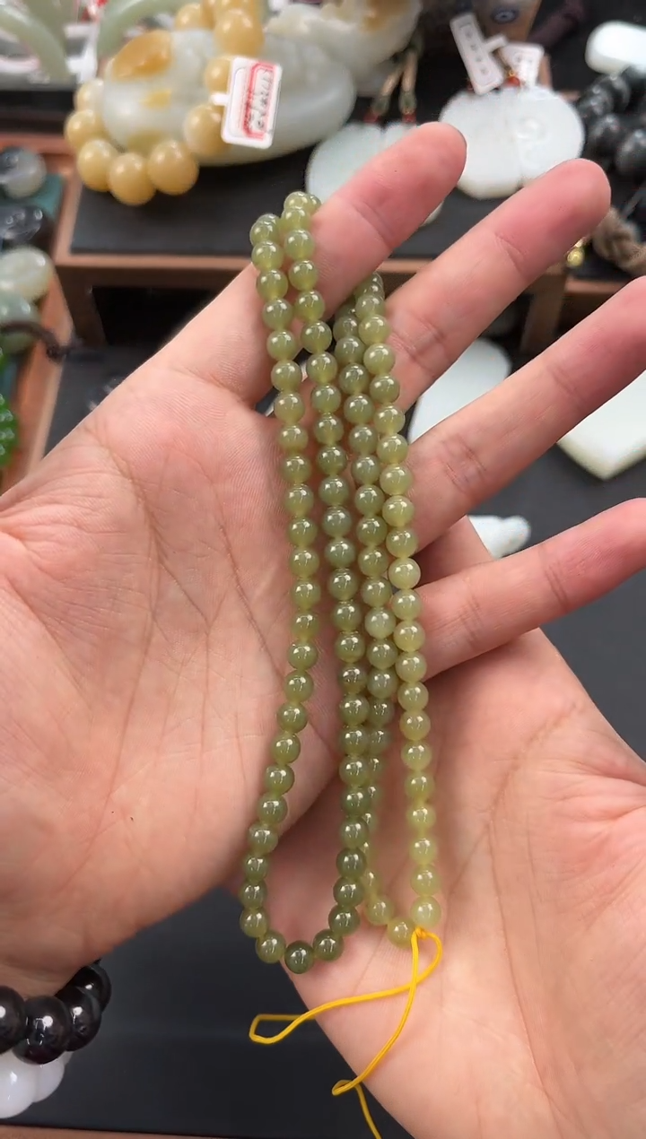未镶嵌手串和田玉若羌青黄口108项链卡6微色差