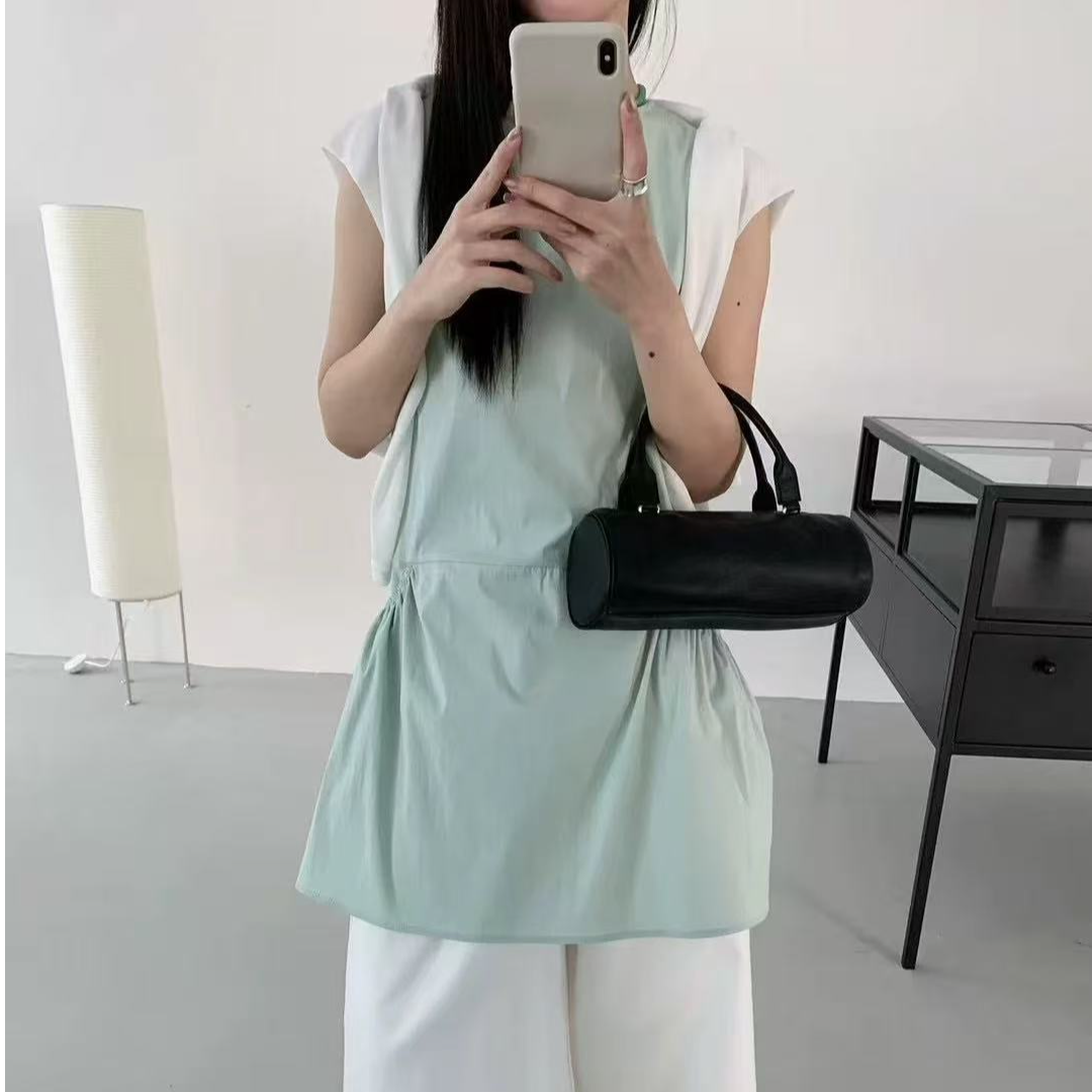 833夏日薄荷糖 叠穿无袖褶皱连衣裙