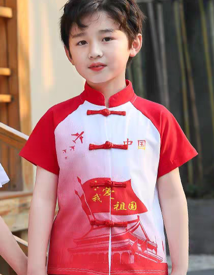 F6中红中国风短袖T恤男童