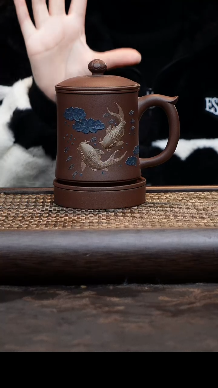 【闪购商品】紫砂茶杯五件套堆鱼