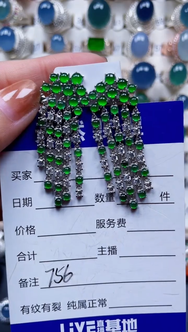 银S925镶嵌翡翠耳饰756