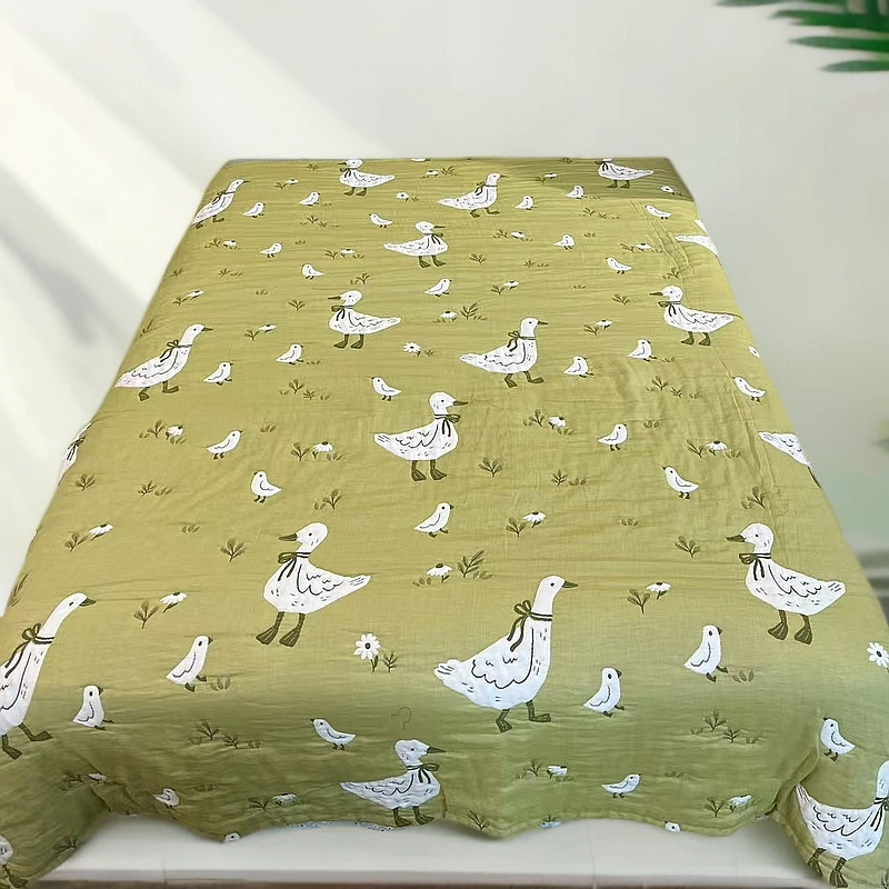 【绿鸭子】全棉纱布200*230cm亲肤可爱卡通柔软加厚泡芙被