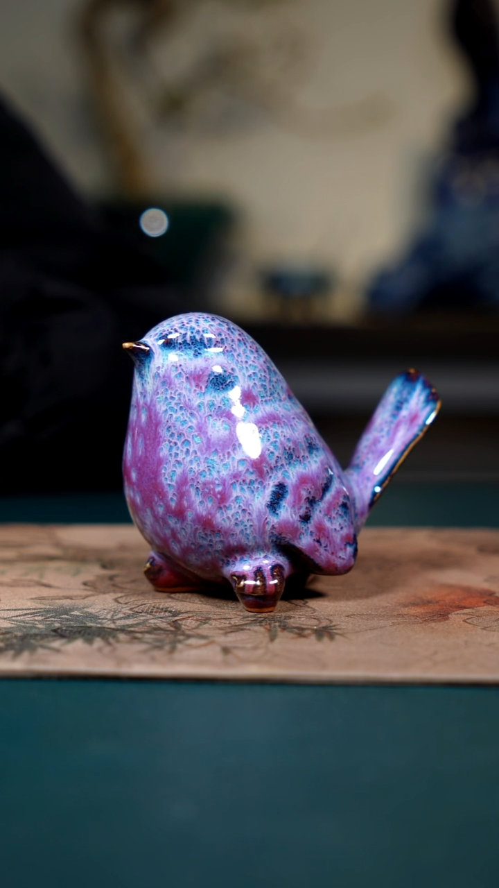  原矿石钧瓷茶器摆件