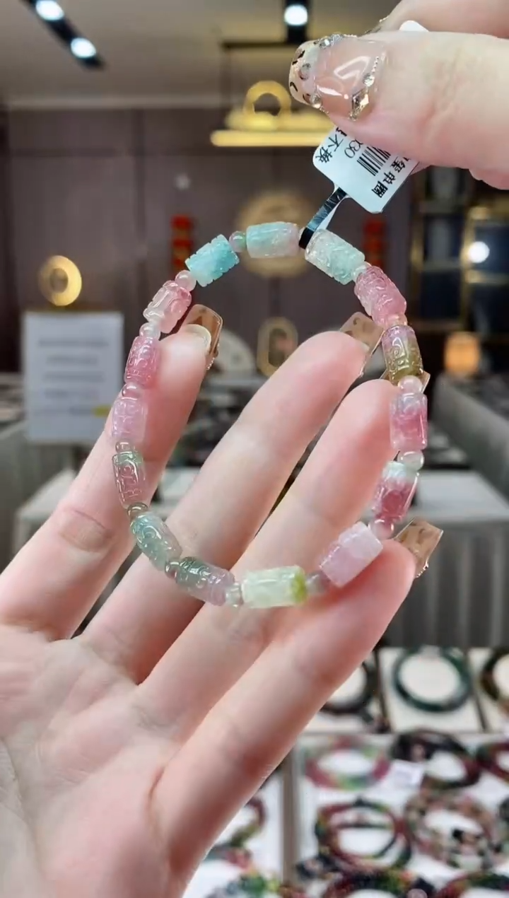 【闪购商品】碧玺西瓜桶珠单圈手串未镶嵌一物一证dan