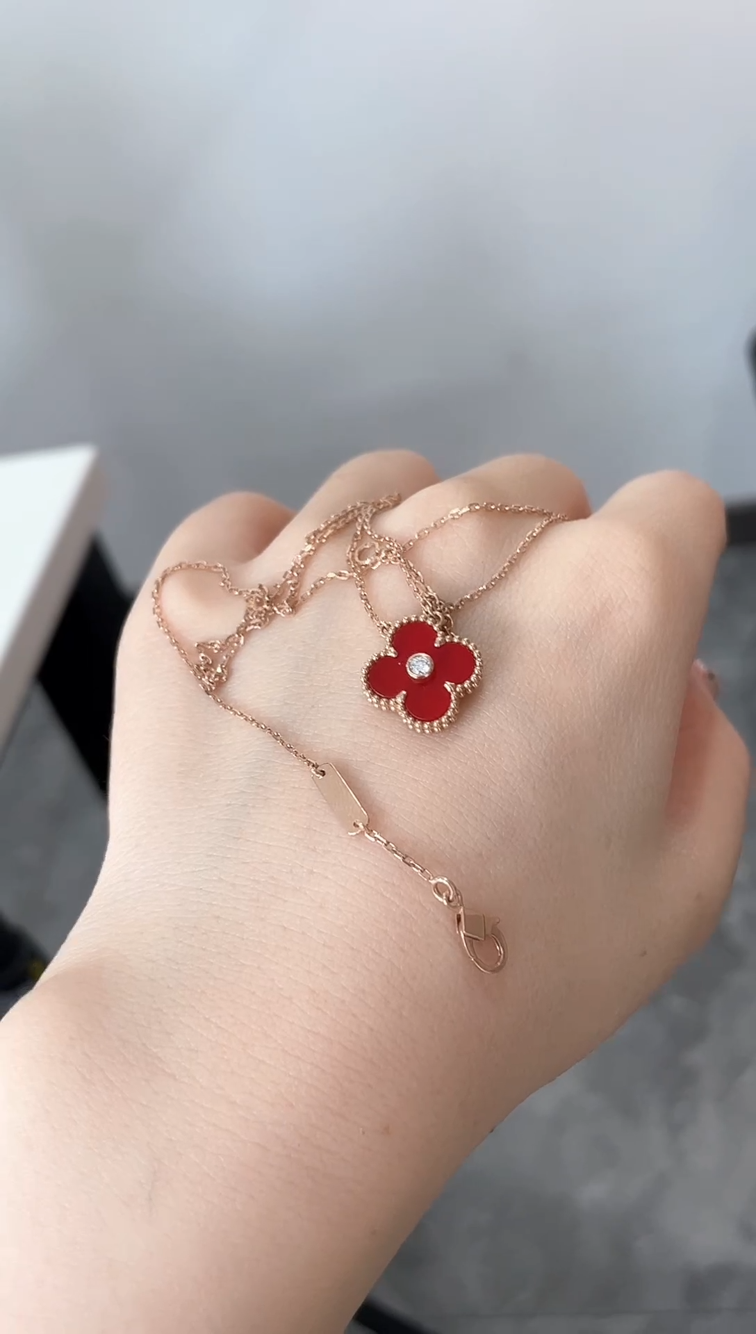 【闪购商品】玛瑙/玉髓项链18K金镶嵌【kk珠宝】单钻五花套链（红）