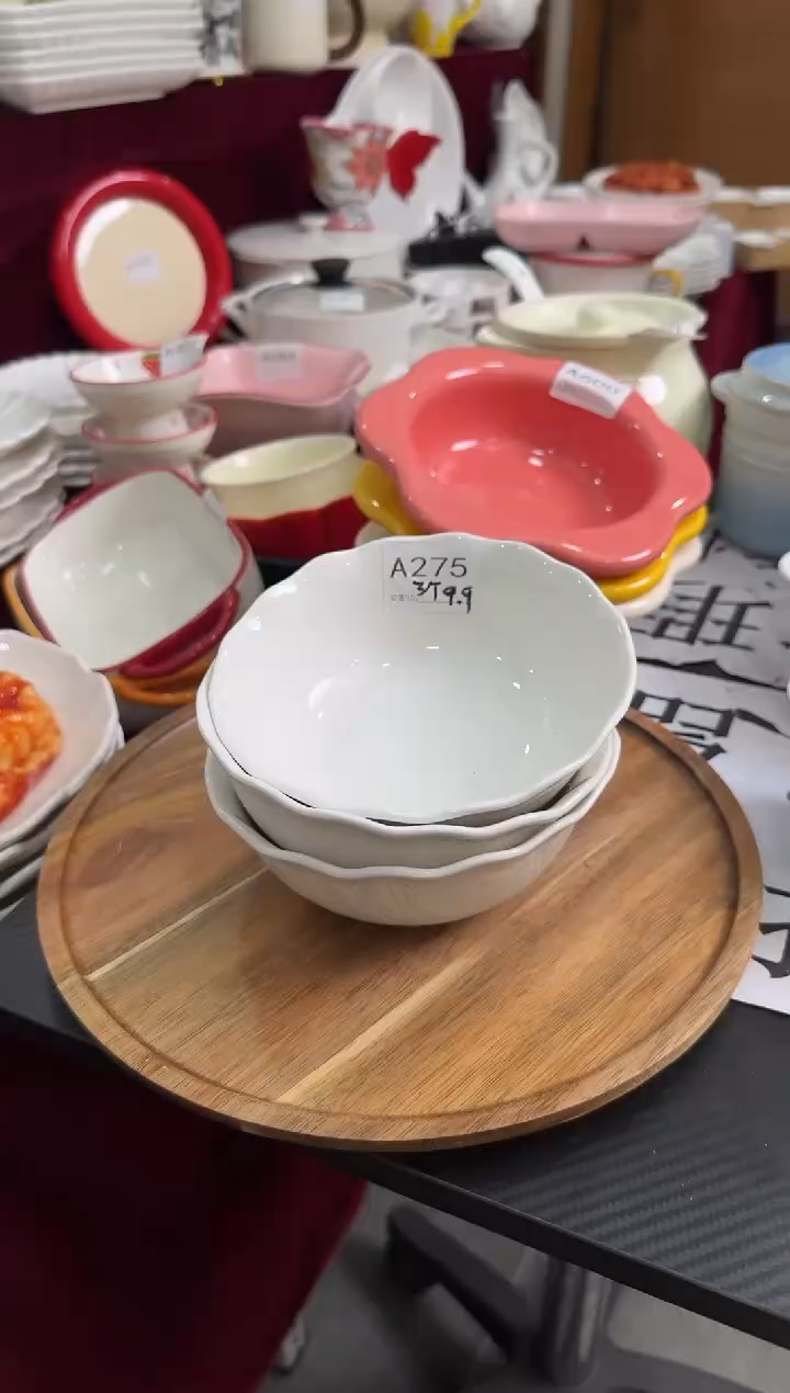 摆件陶A275 3个装浮雕6寸面碗