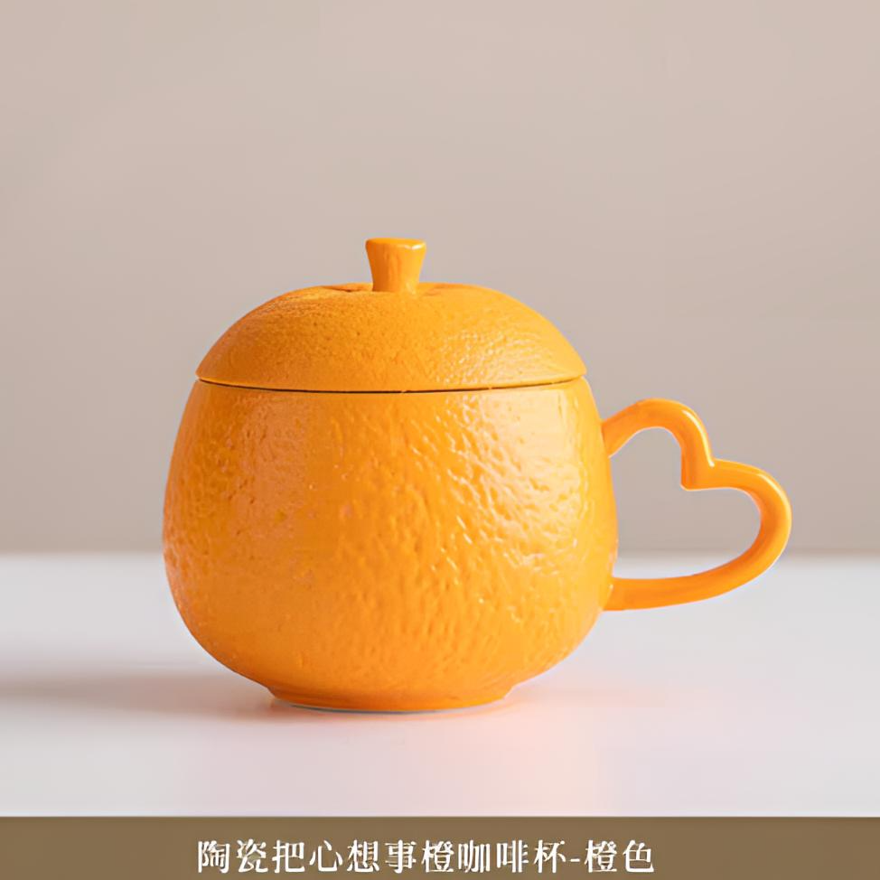 G3718-陶瓷把心想事橙咖啡杯-橙色可爱家用创意大容量个性喝水杯