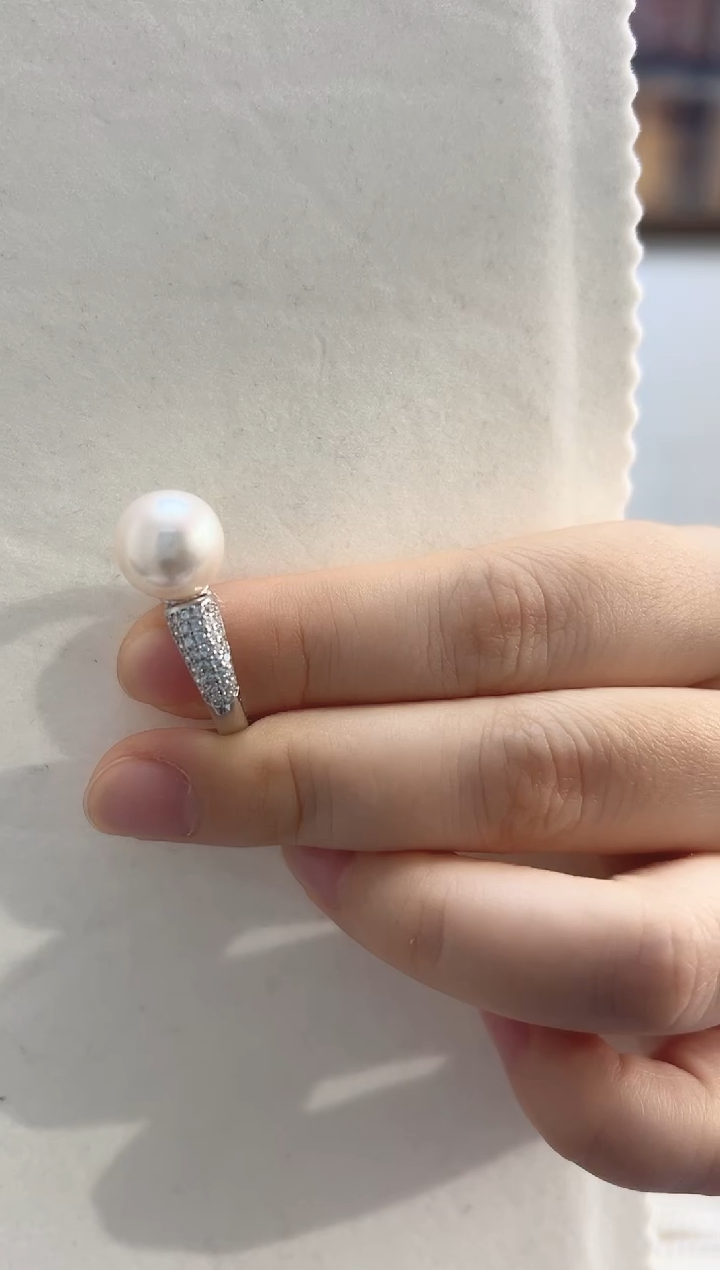 银S925镶嵌戒指淡水珍珠11繁星戒指