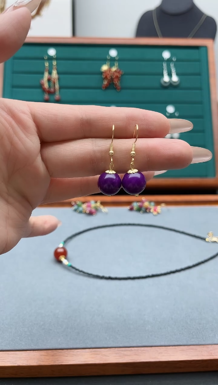 【闪购商品】玛瑙/玉髓耳饰银S925镶嵌608