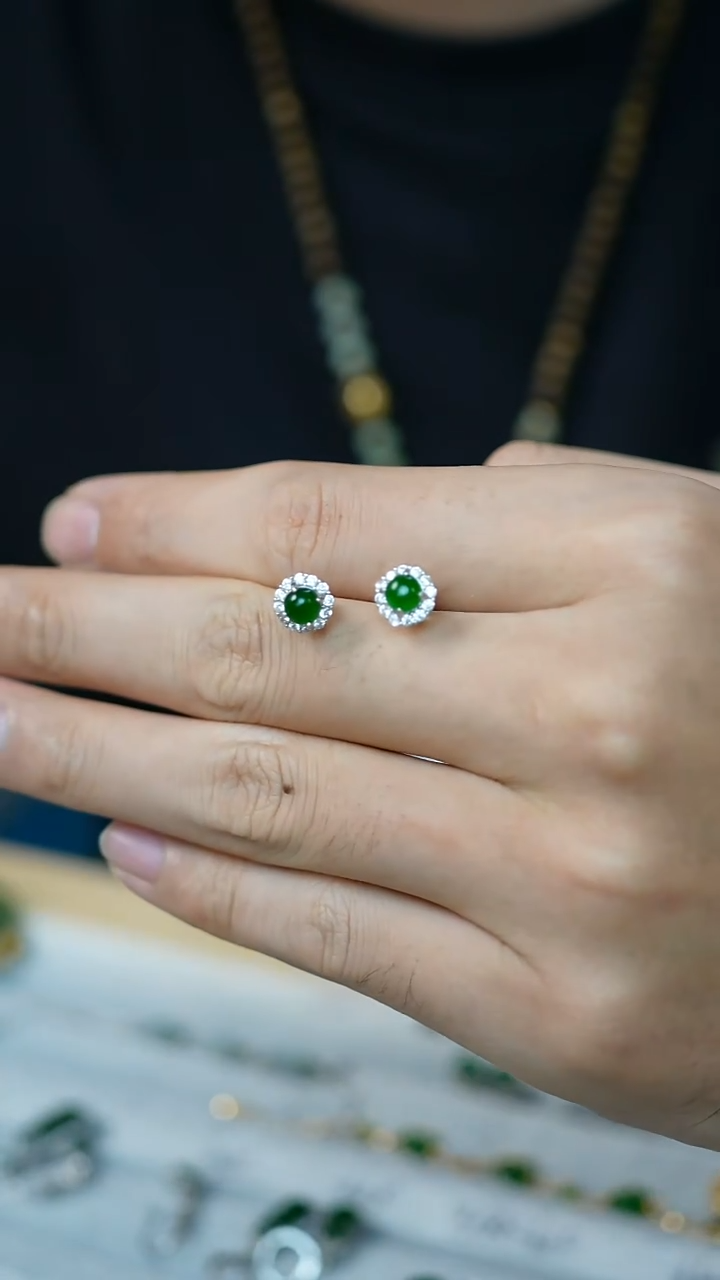 银S925镶嵌翡翠耳饰129号-耳钉【危】/GG/9