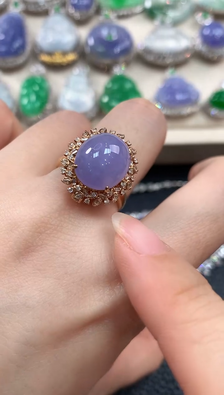 【闪购商品】翡翠戒指18K金镶嵌D140   紫货有色差