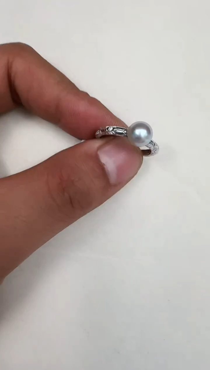 银S925镶嵌戒指海水珍珠戒指