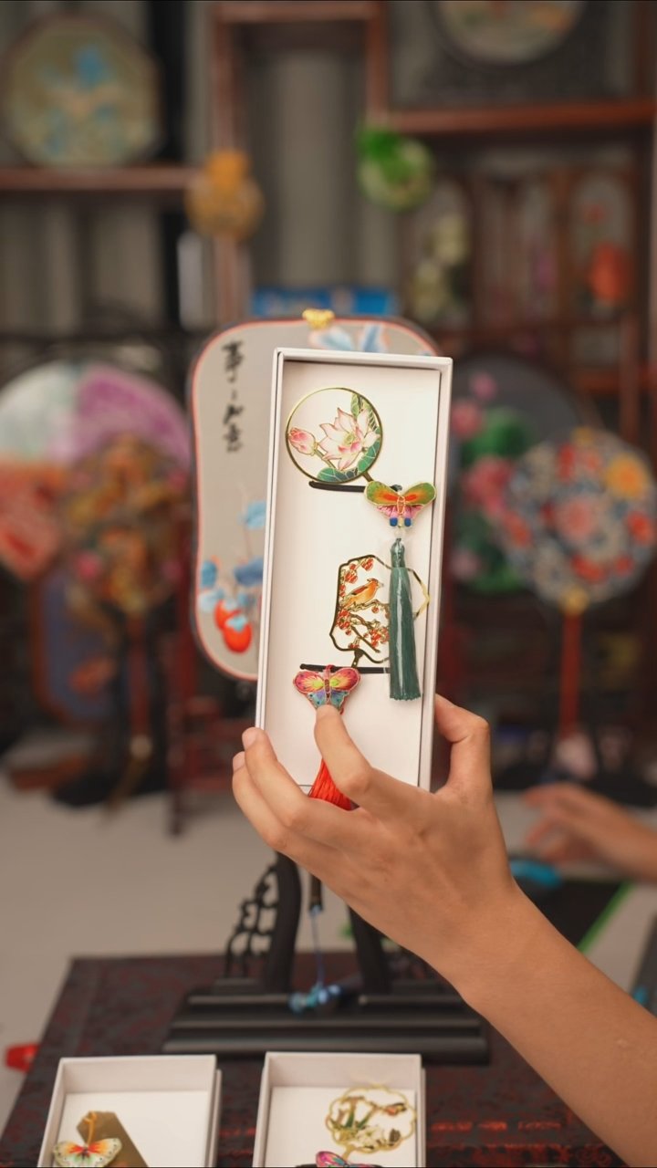 扇子团扇 绣花双面非遗