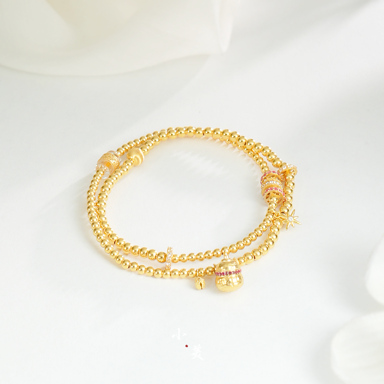 18K金双圈葫芦金珠手链(多样性发货)G90218