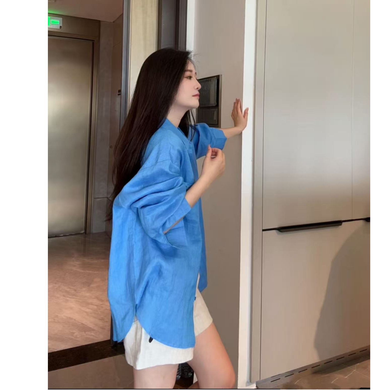 休闲潮流百搭麻麻纯色衬衣#0853