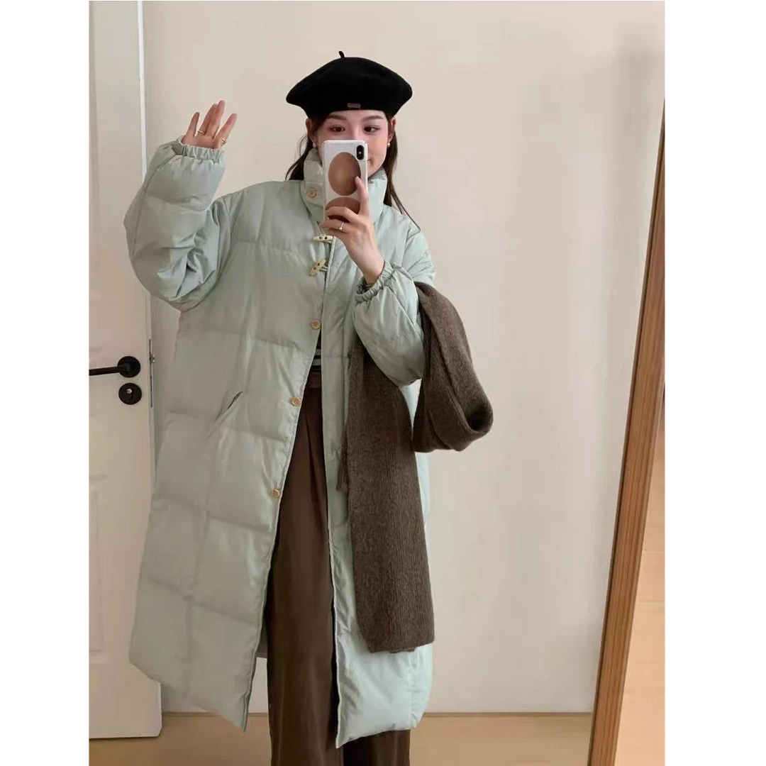 【老板专属6008】冬韩版ins潮简约百搭牛角扣长款立领加厚保暖外套