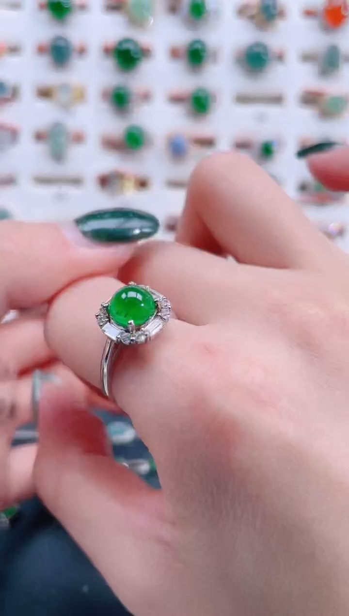 银S925镶嵌戒指翡翠天然翡翠