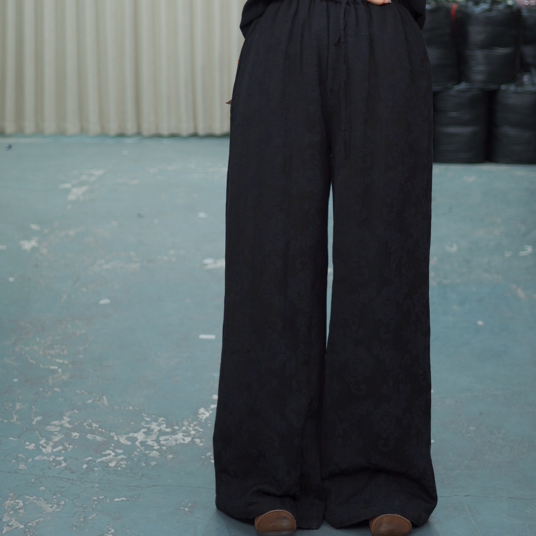 花璟与麻原创设计款提花夹棉棉裤（裤长102臀围130腰围66-106）