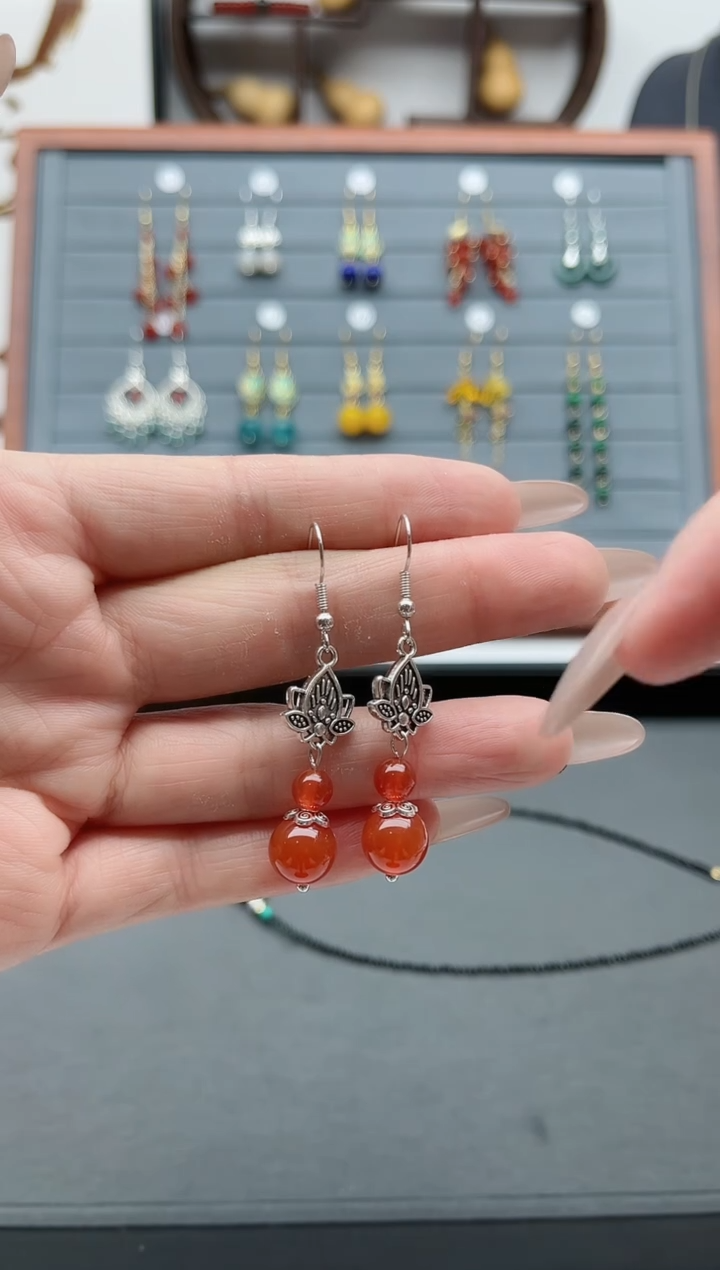 【闪购商品】南红玛瑙耳饰银S925镶嵌6508