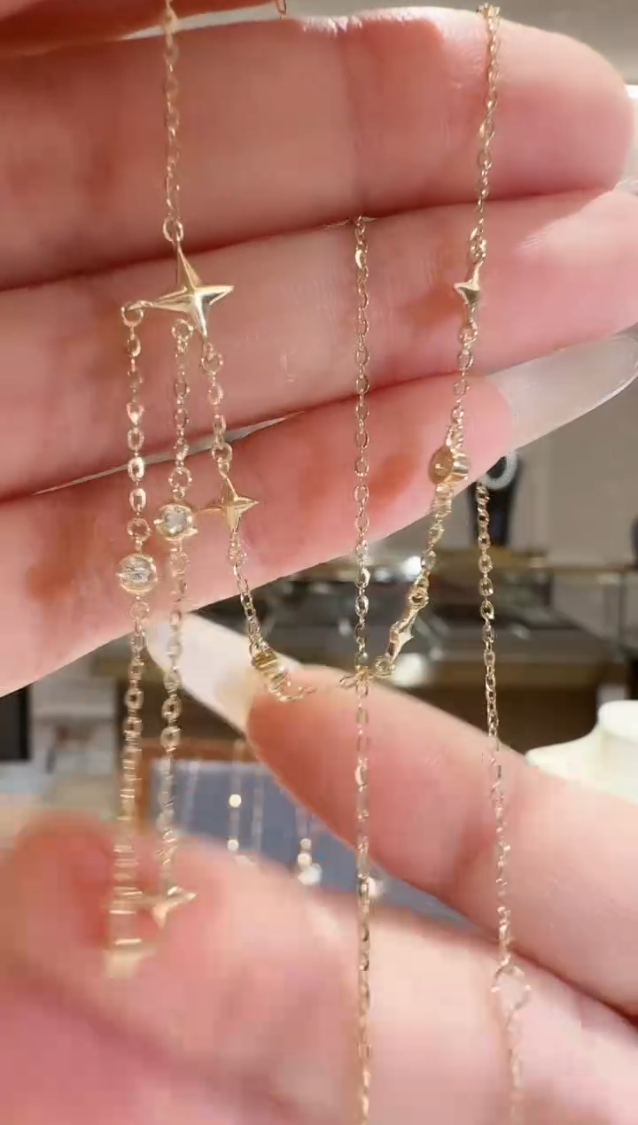 星芒流苏项链18K金镶嵌钻石K黄