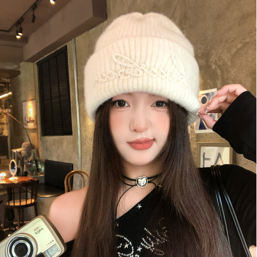 羊毛混纺加厚毛线帽子女秋冬2025新字母大头围针织帽保暖护耳冷帽