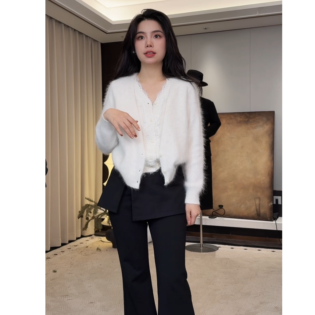 【XSY】LMM-加厚羊毛拉绒V领百搭保暖针织螺纹领毛衣流苏毛针织衫