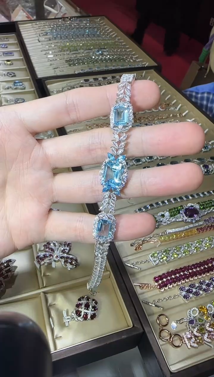 银S925镶嵌托帕石手链12*10mm高级款