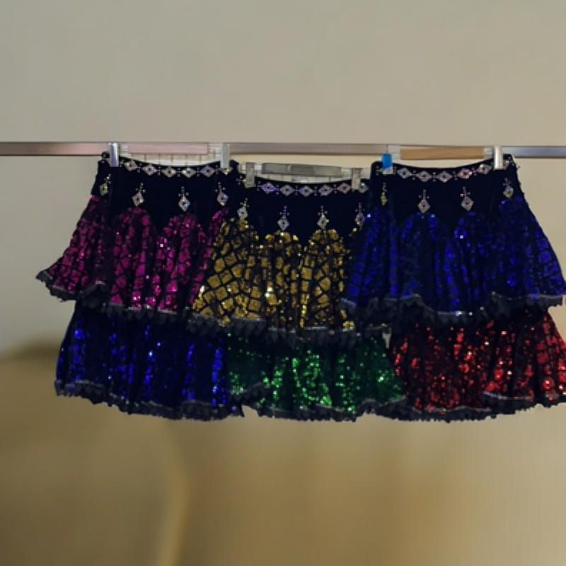 WXF黑色舞蹈服丝绒菱形钻裙