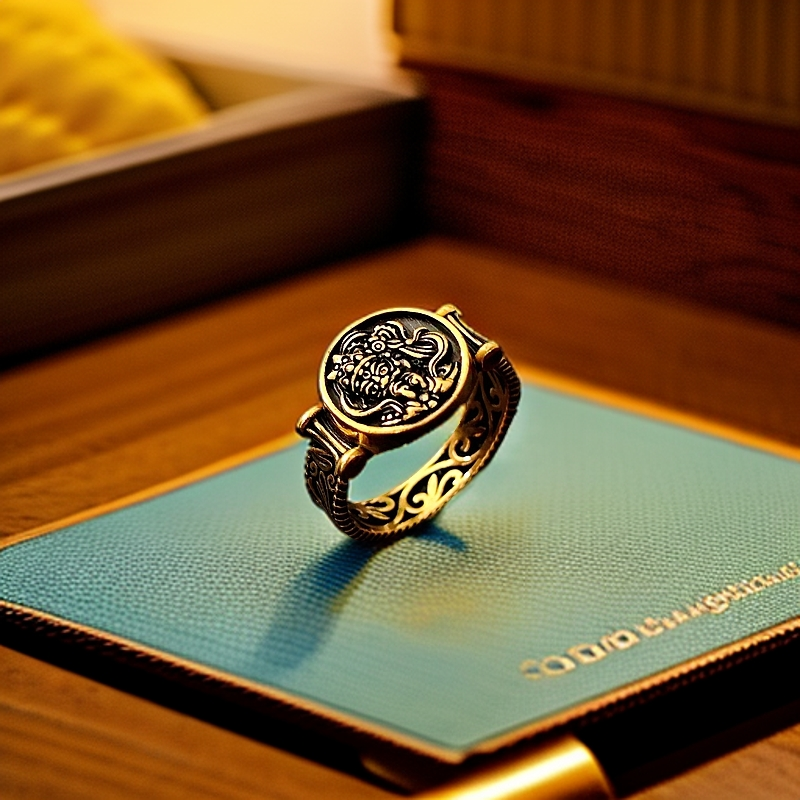 周帝王/个性时尚复古黑金扎基拉姆黄金戒指古风