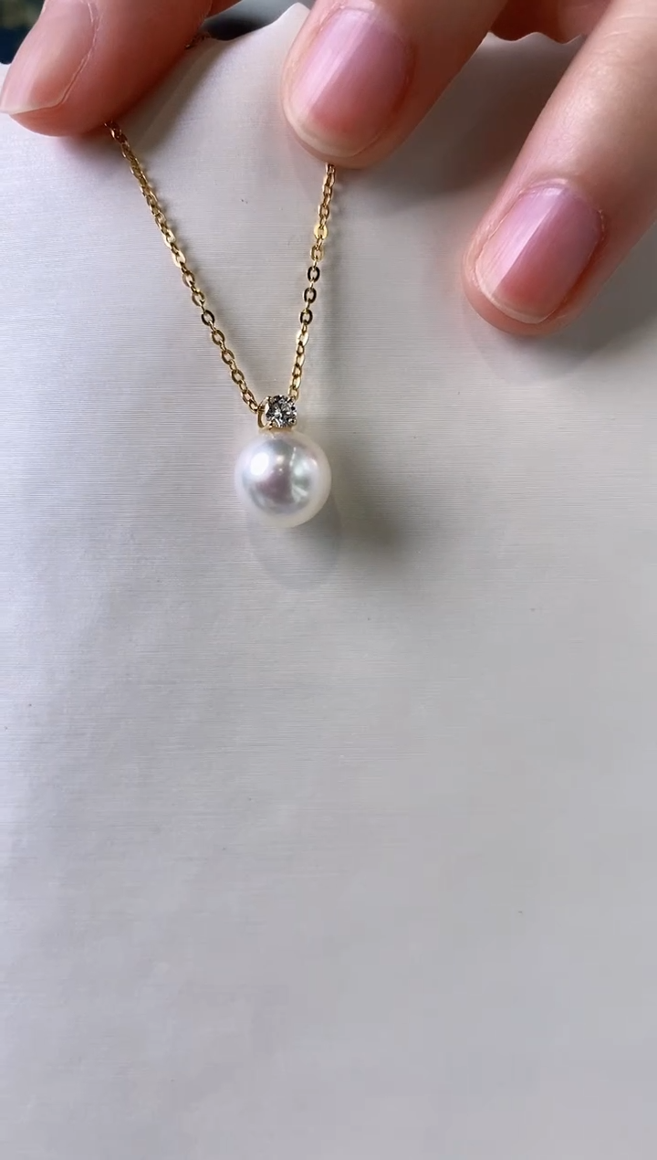 【闪购商品】海水珍珠吊坠(不含链)18K金镶嵌9-10澳白珍珠吊坠