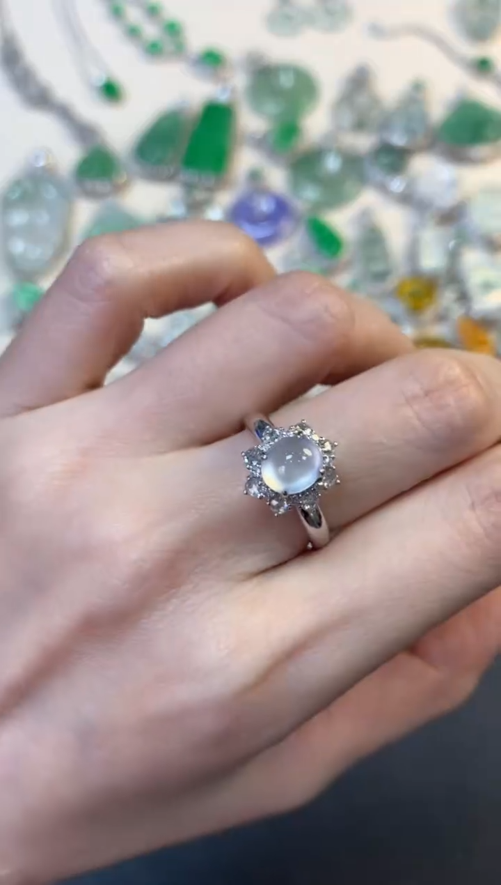 翡翠18K金镶嵌戒指蛋面戒指7800