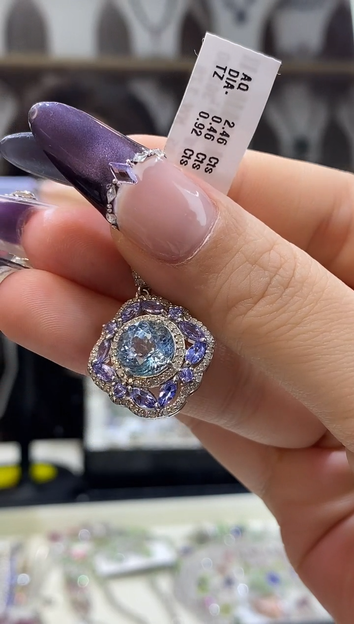 银S925镶嵌吊坠定制海蓝宝石楚楚珠宝中古甄选不退换