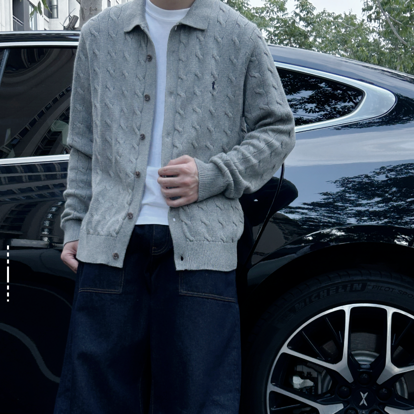 【蛙家 原版面料 天花板】骑马打球SS23 扭花刺绣纽扣毛衣开衫