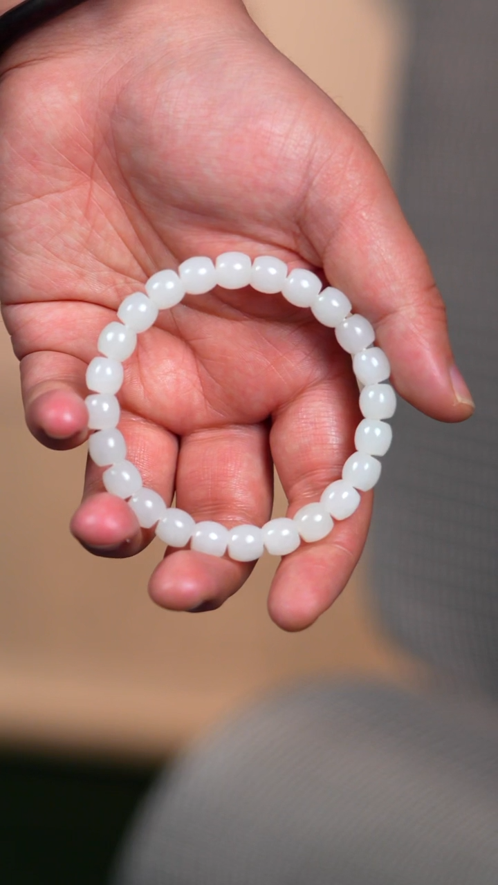 未镶嵌手链和田玉9mm戈壁白玉带草花带皮